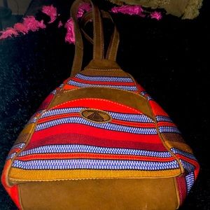 MUNDO MAYA GUATEMALA LEATHER/CANVAS BACKPACK PURSE
